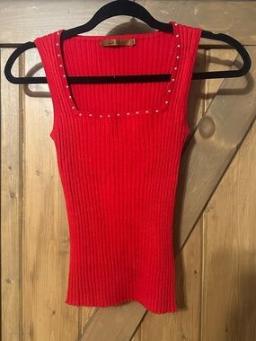 Belldini Red Ribbed Studded Square Neck Tank